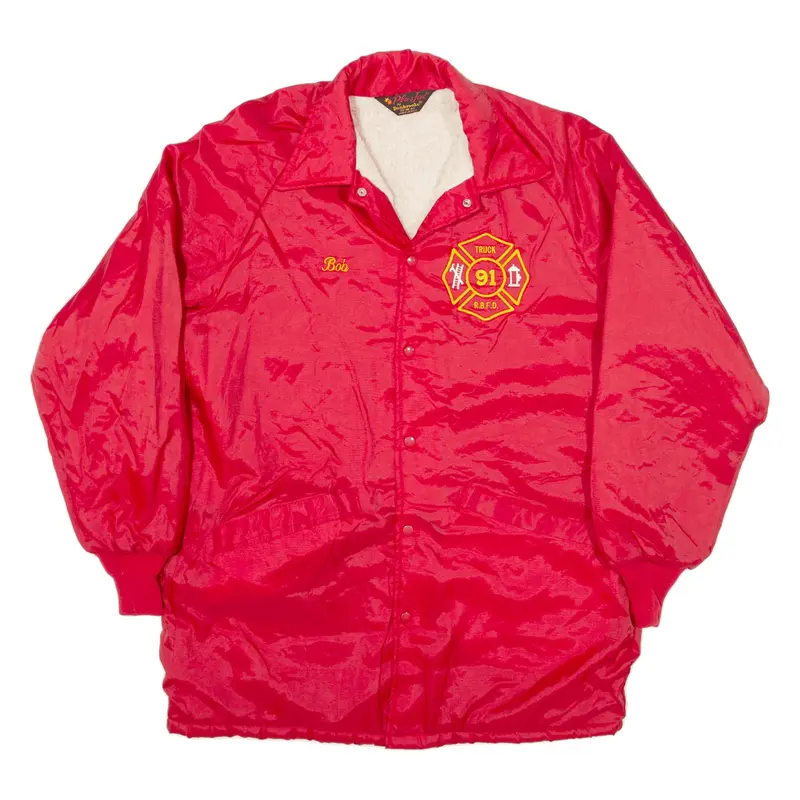 DUNBROOKE Red Buff City Fire Department Sherpa Lined Coach USA Jacket Red 90s Mens M