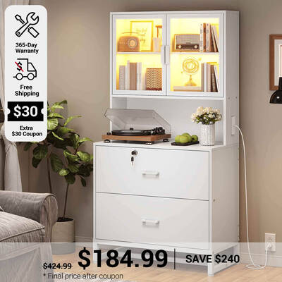 SEDETA | 2 Drawer File Cabinet with Lock and Charging Station Home Office File Cabinet with Storage Shelf White Home Office F...