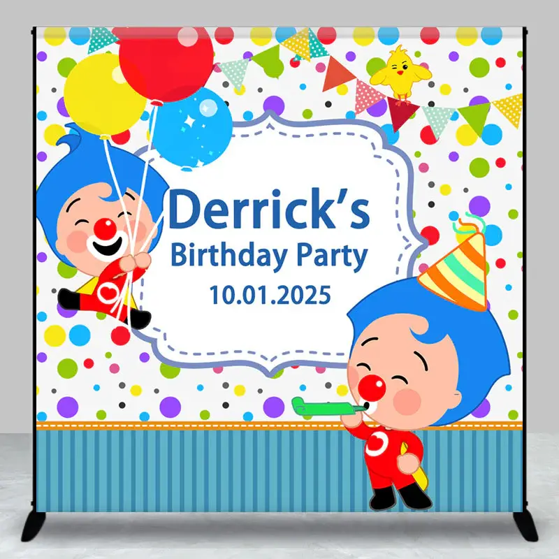 Colorful Dots Clown Stripe Custom Birthday Backdrop - Aperturee