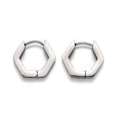 Tarnish Resistant 304 Stainless Steel Hexagon Huggie Hoop Earrings