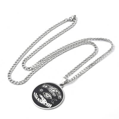 304 Stainless Steel Black Enamel Yin-Yang Star Moon Pendant Necklaces