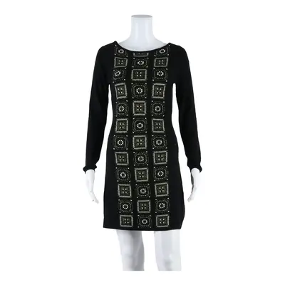 MONSOON Beaded Womens Bodycon Dress Black Viscose Geometric Short UK 8