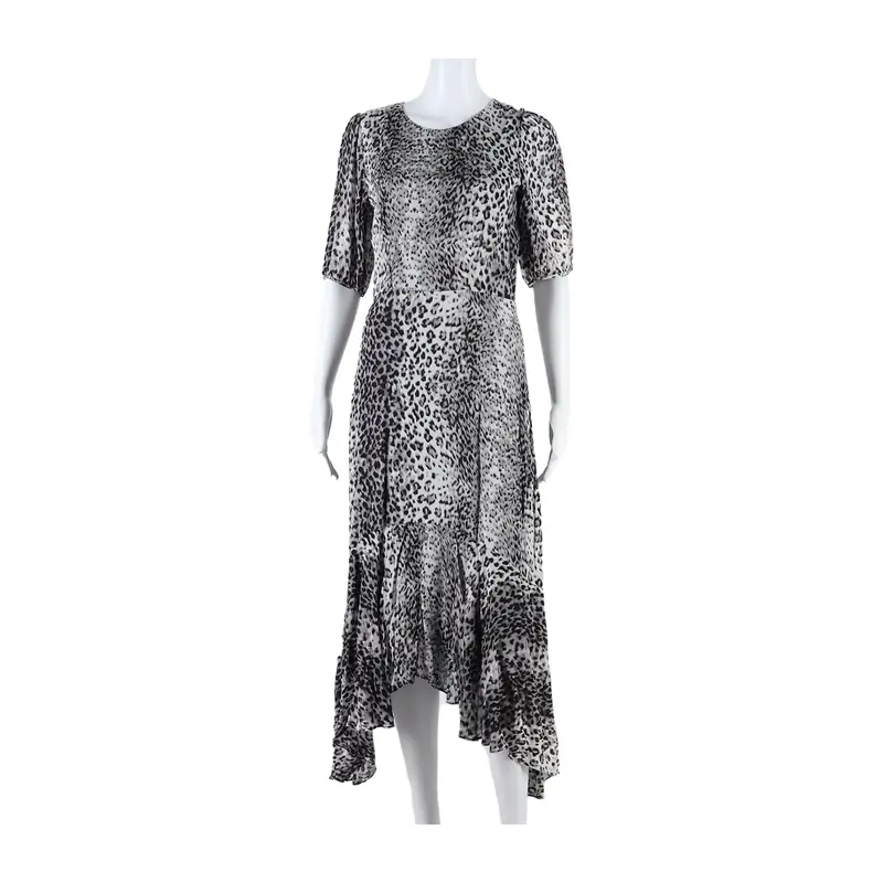 MINT VELVET Cheetah Print Womens A-Line Dress Grey Animal Print Long UK 8