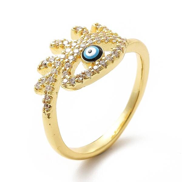 Enamel Evil Eye with Cubic Zirconia Open Cuff Ring