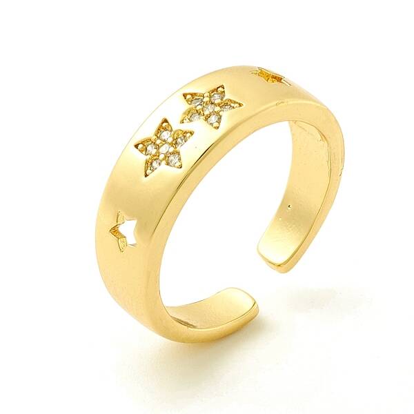 Clear Cubic Zirconia Star Open Cuff Ring for Women