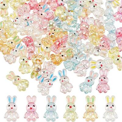 SUPERFINDINGS 72Pcs 6 Colors Rabbit Acrylic Beads Transparent Bunny Bead Acrylic Beads Animal Charm Bead for DIY Bracelet Ear...