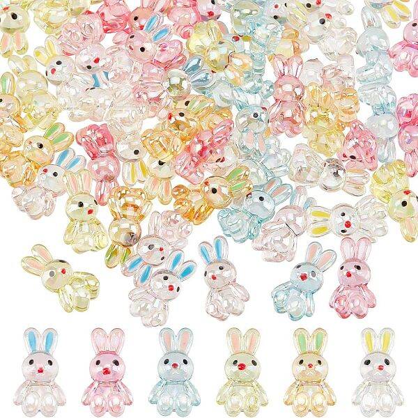 SUPERFINDINGS 72Pcs 6 Colors Rabbit Acrylic Beads Transparent Bunny Bead Acrylic Beads Animal Charm Bead for DIY Bracelet Ear...