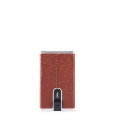 Piquadro Brown Leather Credit Card Holder with Square Sliding System PP4891B3R Man