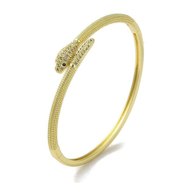 Brass Pave Clear & Green Cubic Zirconia Snake Hinged Bangle for Women