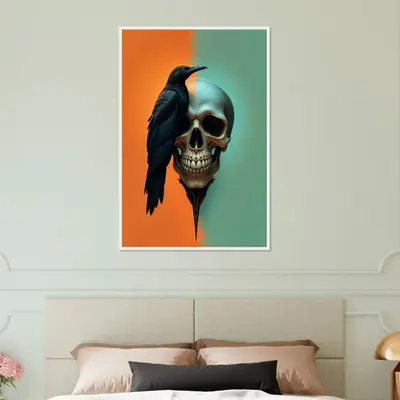 Raven's Requiem - Skull & Crow Framed Print