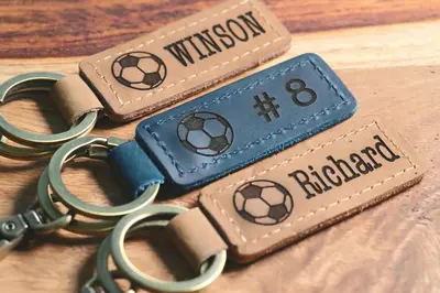 Soccer Personalized Keychain / Keyring / bag Tag / Name Tag - Leather Keychain