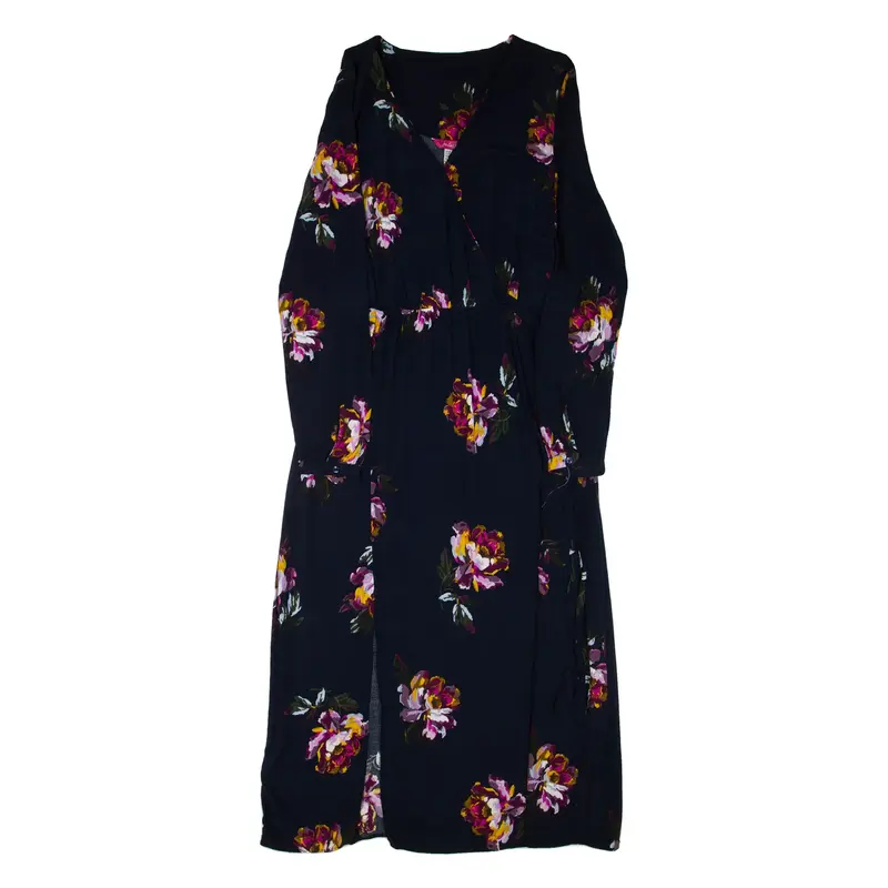JOULES Womens Wrap Dress Blue Viscose Floral Long Sleeve Midi UK 14