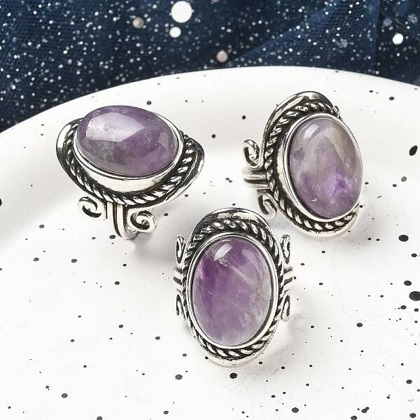 Natural Amethyst Adjustable Rings