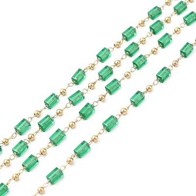 Faceted Cuboid Glass & Round Beaded Chains