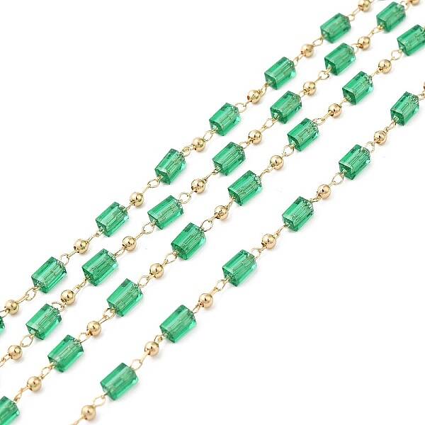 Faceted Cuboid Glass & Round Beaded Chains