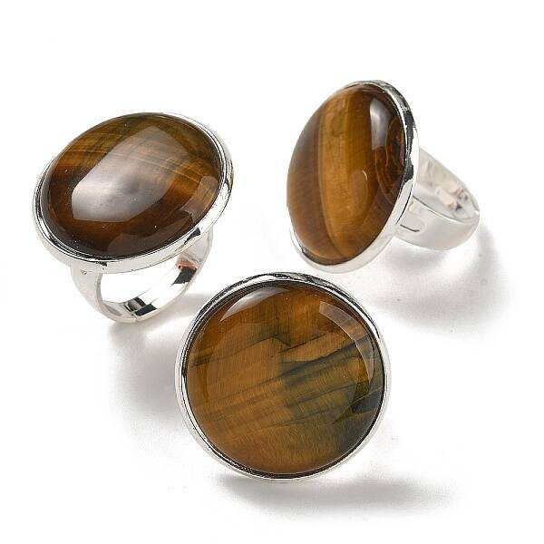 Natural Tiger Eye Round Adjustable Rings
