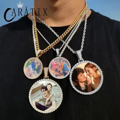 CARÁTIX - Round Memory Medallions Custom Picture Pendant Necklace for Men Hip Hop Jewelry Large Size Photo PendantValentine'...