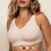 COMFELIE Size S-2XL Women's Seamless Bras, No Underwire Scalloped Bras Soft V Neck Full Coverage Everyday Bra EB033