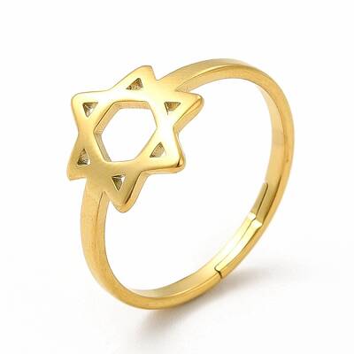 Ion Plating(IP) 304 Stainless Steel Star of David Adjustable Ring for Women