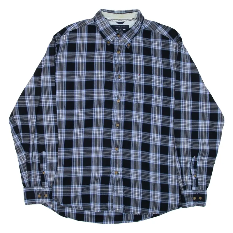 TOMMY HILFIGER Mens Shirt Blue Check Long Sleeve L