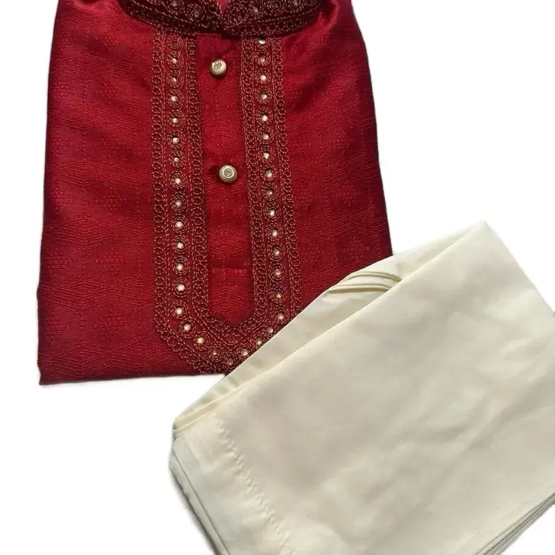 Kurta Silk with Decorative Embroidery, Available in Red and Beige, Perfect for Ethnic Wear for Parties