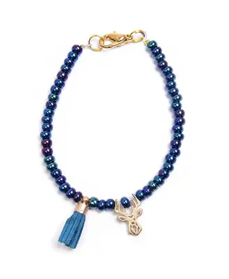 Deers Mini Braccialetto Con Perline Blu E Corna Di Cervo