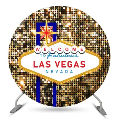 Aperturee Glitter Welcome To Las Vegas Fabulous Round Backdrop | Circle Birthday Backdrop Cover | Round Backdrop Cover Diy | ...