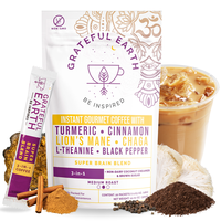 Grateful Earth Mushroom Coffee, Coconut Instant Coffee with Cinnamon, Turmeric, Lion’s Mane Mushrooms, L-Theanine, Chaga, S...