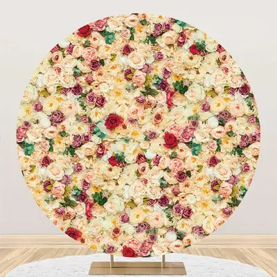 Yellow Red Floral Green Leaf Round Wedding Backdrop - Aperturee