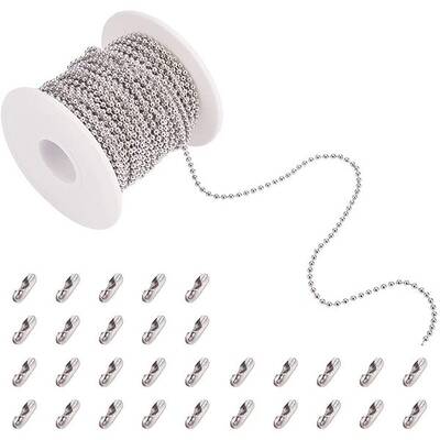 about 20m 2.5mm 304 Stainless Steel Ball Chains with 50pcs Ball Chain Connectors for DIY Necklace Making