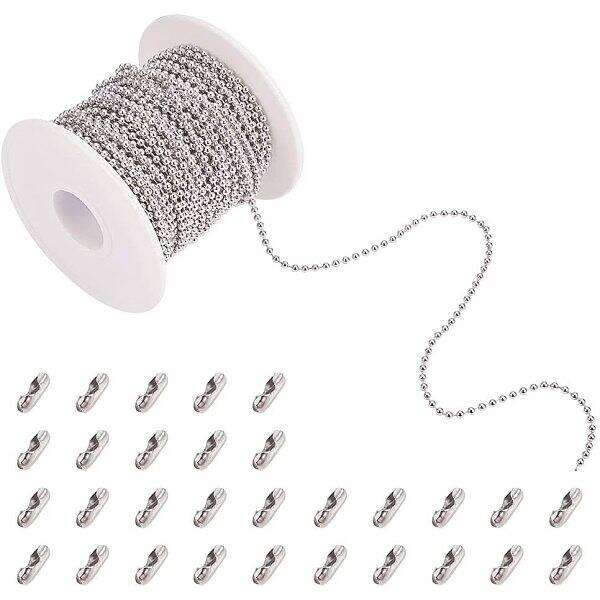 about 20m 2.5mm 304 Stainless Steel Ball Chains with 50pcs Ball Chain Connectors for DIY Necklace Making