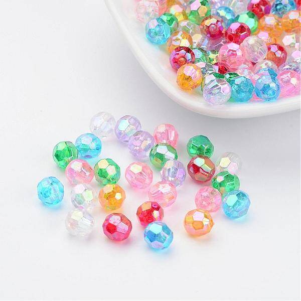 AB Color Transparent Acrylic Faceted Round Beads