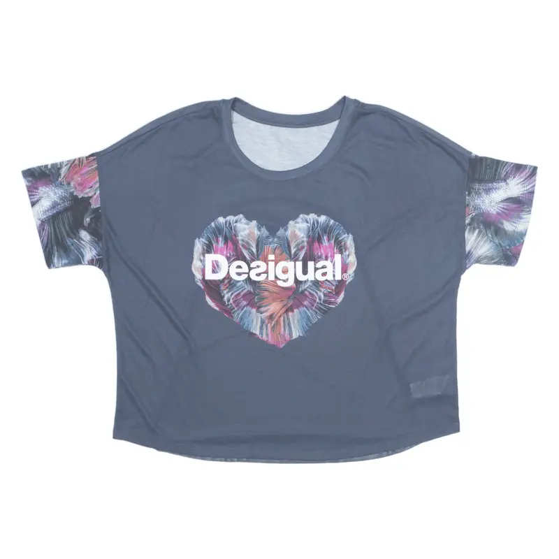 DESIGUAL Heart Top Blue Short Sleeve Girls XL