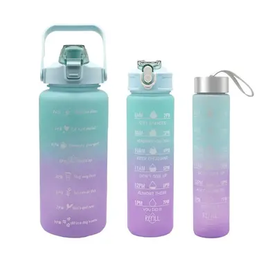 Summer Travel Gradient Water Bottles, 3 Counts/set Portable Tumbler with Straw & Strap, Reusable Water Bottles with Time Mark...