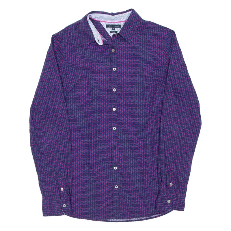 TOMMY HILFIGER Womens Shirt Purple Check Long Sleeve UK 8