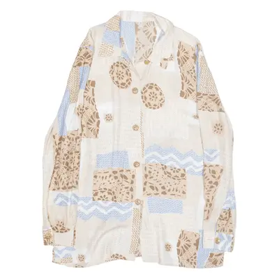 Shirt Beige Viscose Crazy Pattern Long Sleeve Womens M