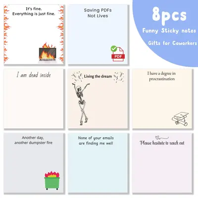 Funny Office Sticky Note, 8 Counts 3x3 Inch Funny Letter Note Pad, Adhesive Sticky Notebook, School Office Home Supplies, Dec...