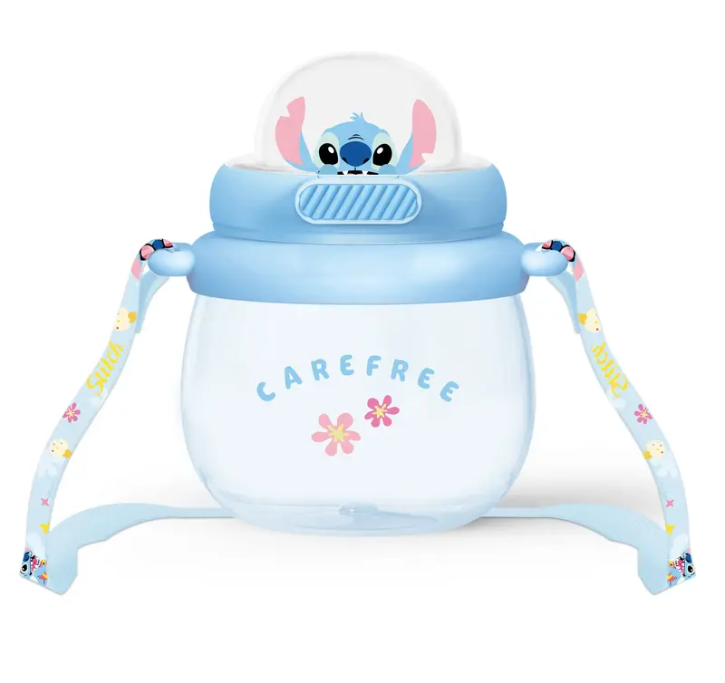 Disney Stitch Series Plastic Cup 800mL Flip-top Straw Tumbler Large Capacity Drinking Bottle Pop Lid With Strap Drinking Cup