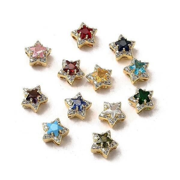 Brass Micro Pave Cubic Zirconia Beads