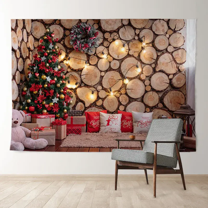 Aperturee Wood Stake Wall Tree Christmas Backdrop For Deco
