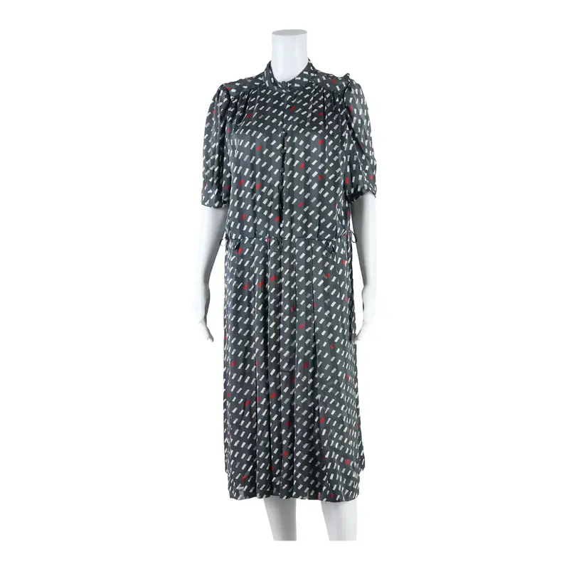 SCHWORM MODELL Womens A-Line Dress Grey Geometric Short Sleeve Midi L