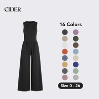 Cider Women's Round Neck Sleeveless Wide Leg Jumpsuit with Boning, Stretchy Pocket Jumpsuit, Summer Stretch Wide Leg Romper, ...