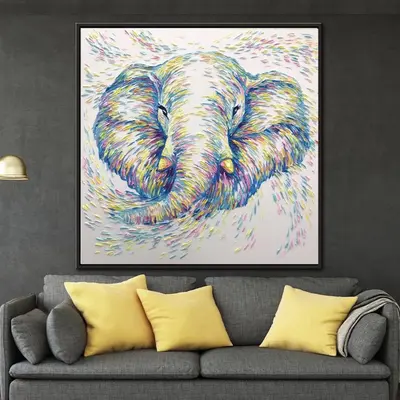 Original Artwork Elephant Painting Wild Nature Oil Animal Wall Art Living Room | YOUNG ELEPHANT