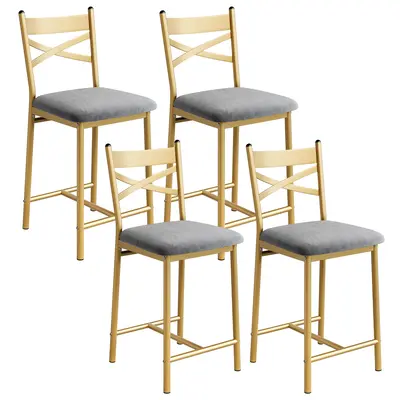 Garvee Counter Height Bar Stools Set of 4, Faux Leather Bar Chair with Back, Thick Cushion, Upholstered Bar Stools with Footr...