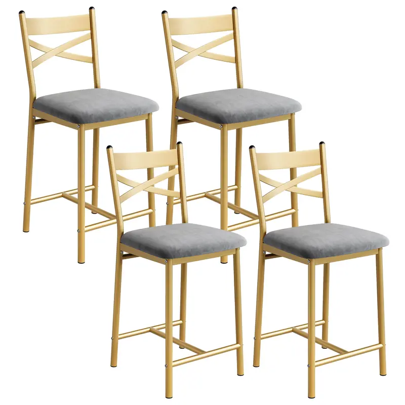 Garvee Counter Height Bar Stools Set of 4, Faux Leather Bar Chair with Back, Thick Cushion, Upholstered Bar Stools with Footr...