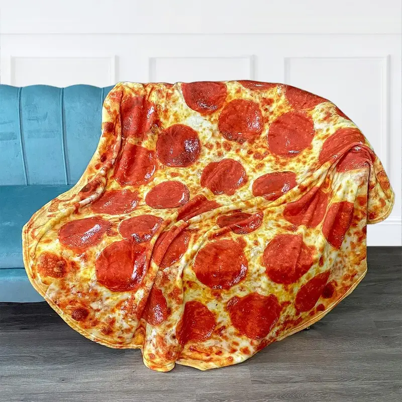 Round Pizza Print Flannel Blanket, 1 Count Soft Warm Throw Blanket For All Seasons, Creative Nap Blanket For Home Couch Bed S...