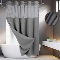 Grey No Hook Shower Curtain with Snap in Liner -Grey Double Layer Shower Curtain Set-Fabric Waterproof Inner Liner, White Clo...