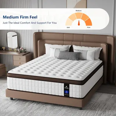 12/14 Inch Twin, Full, Queen, King Mattress Memory Foam And Spring, Hybrid MattressMedium Firmness, Lumbar Support, For Home ...