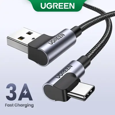 UGREEN 90-Degree USB to USB-C Cable, Fast Charging for iPhone 17/16 Pro Max/Plus, Android. Durable Cellphone Charger Cord -De...