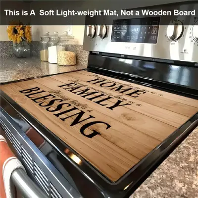 Wooden Grain Pattern Gas Stove Cooktop Panel Protector Cover Mat,  1 Count Scratch Resistant & Easy To Clean Stove Top Protec...